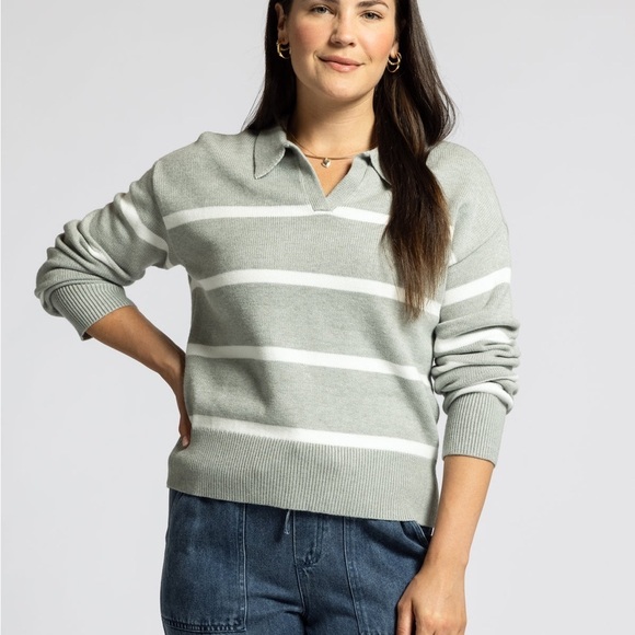 Thread & Supply Women's Striped Lotus Sweater - Gray and White Small NWOT - Picture 2 of 6